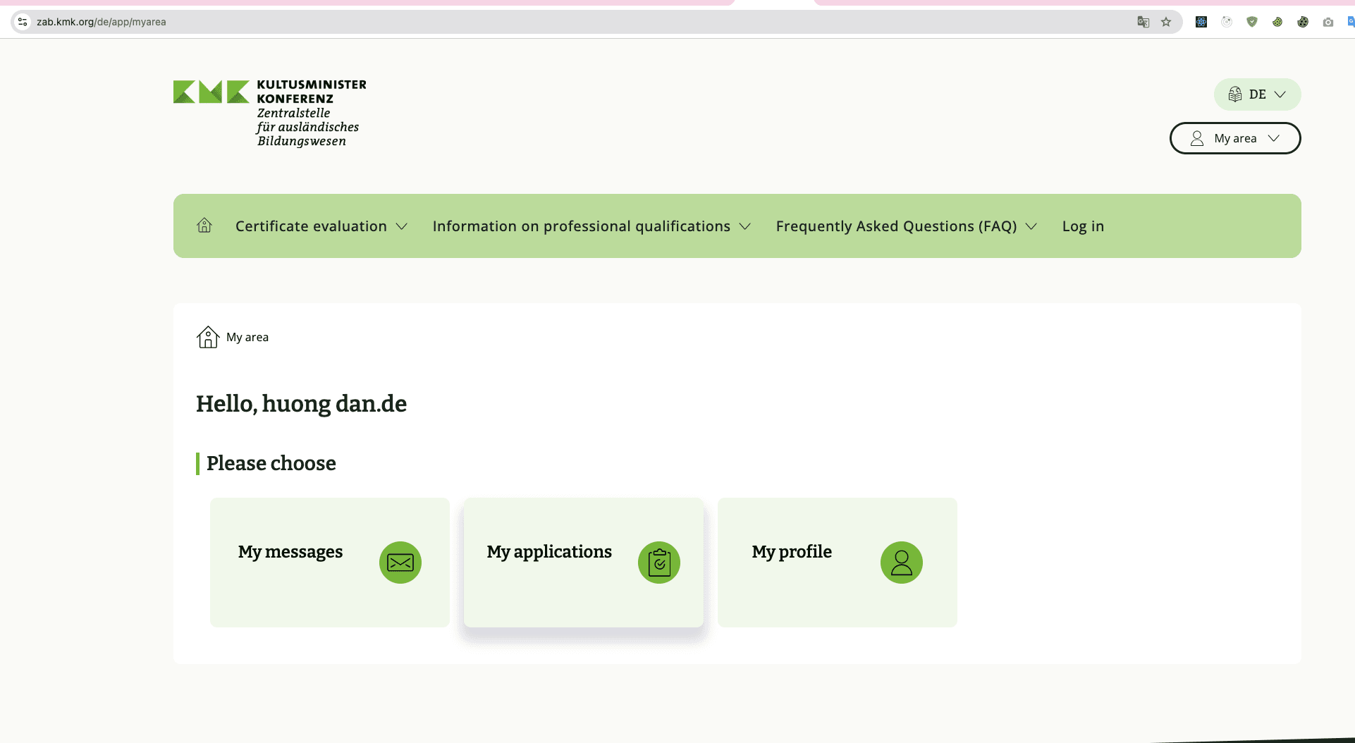 My area — trang quản lý tài khoản ZAB