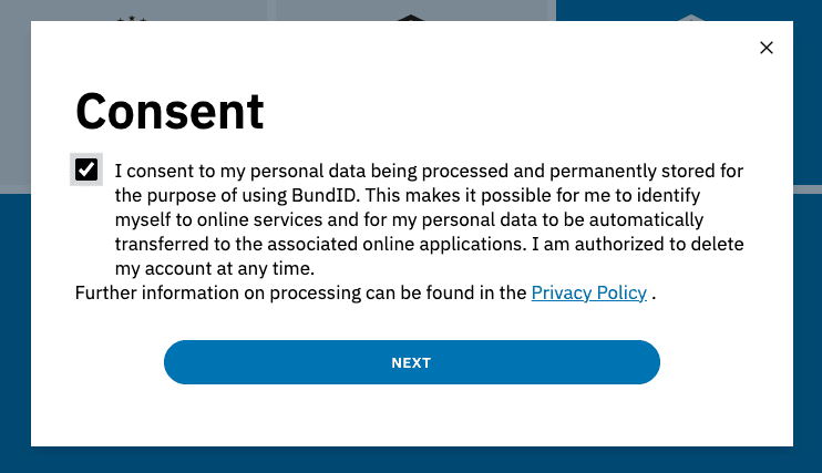 Popup Consent — tick đồng ý và nhấn NEXT